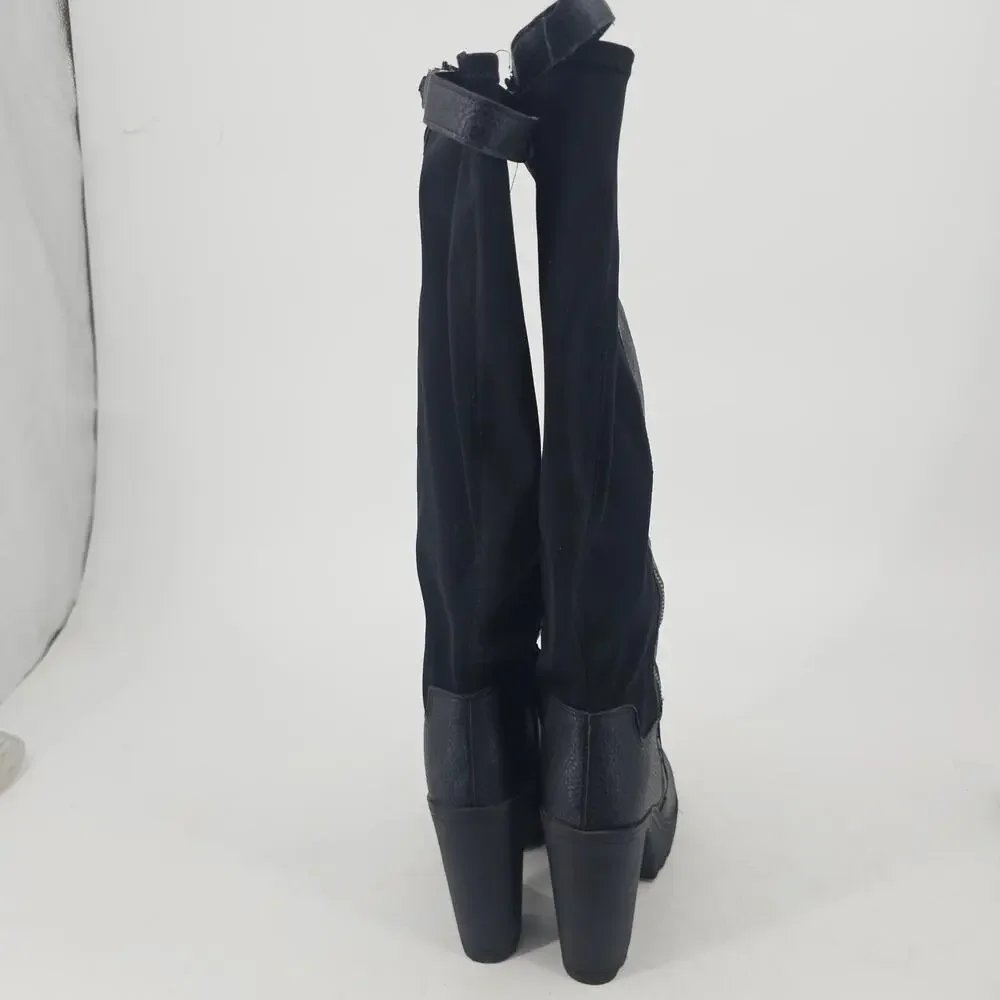 Torrid Black Vegan Leather Tall Knee Chunky Heeled Boot Stretchy Calf Womens 8 W